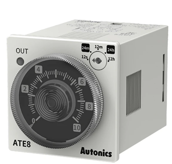 Fig1. Example of an analog timer with a mechanical time-setting dial. The dial allows users to adjust timing parameters for controlling electrical operations.